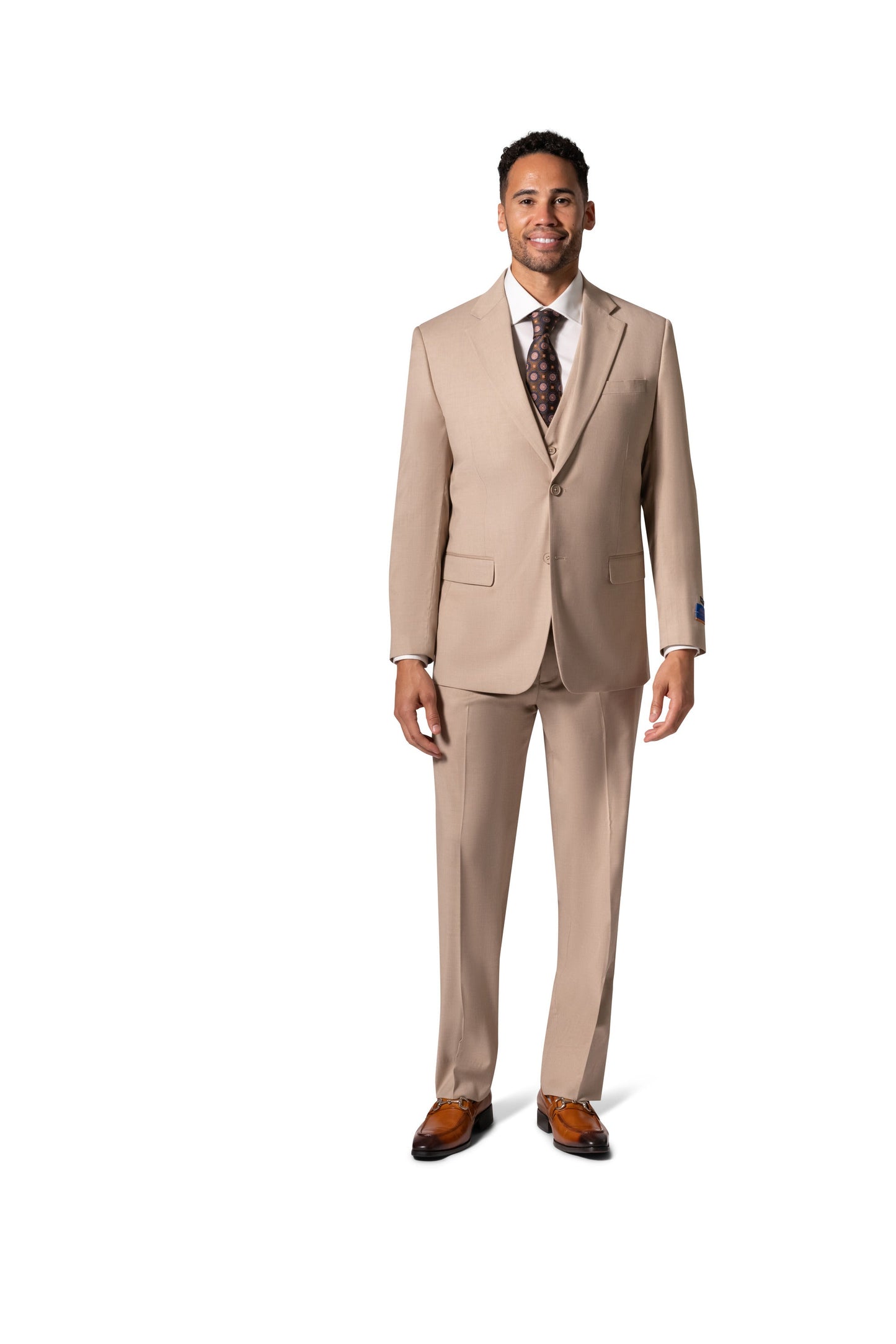Bergamo Orange MARCO UNI 3PC Notch Slim Suit - Tan