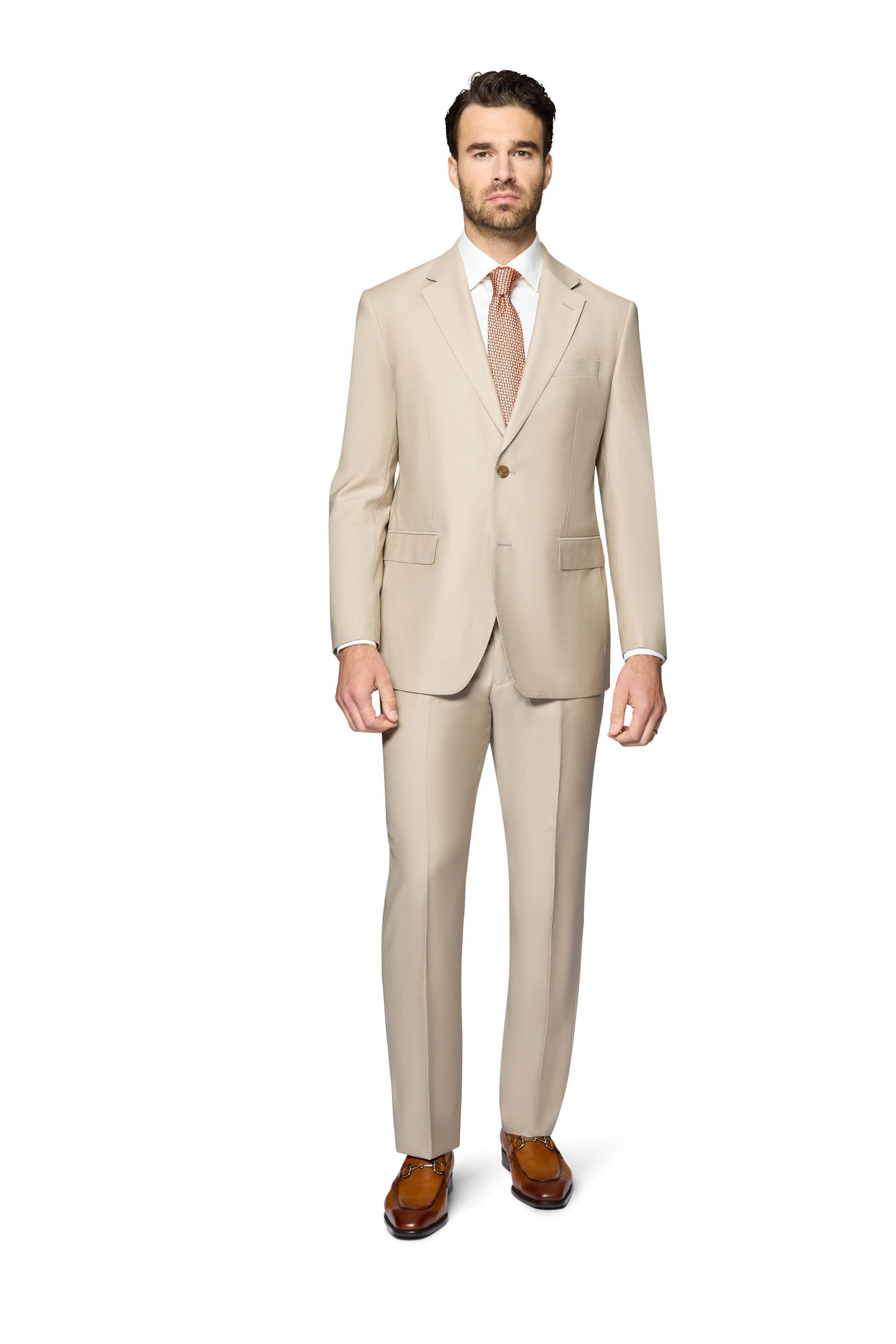 Bergamo Elegant - Faille Wool Solid Suit Modern - Tan
