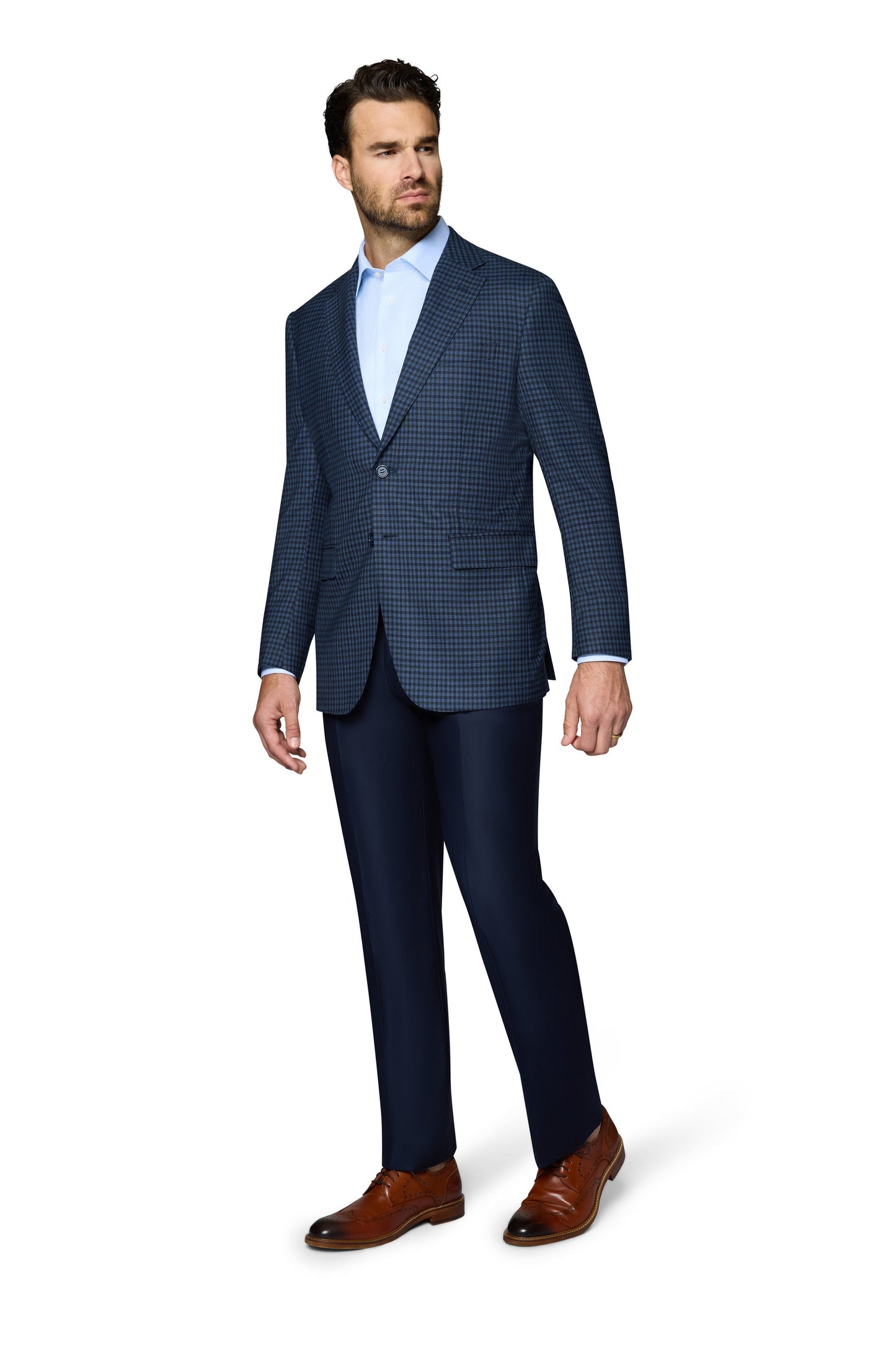 Bergamo Elegant 100% SUPER 110 Wool Sport Coat Modern Fit - Blue Check
