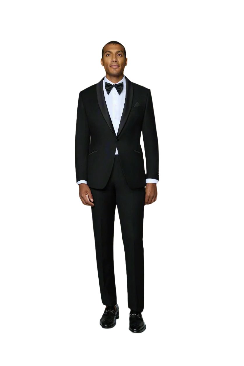 Bergamo Orange Solid Black Shawl Tuxedo Modern Fit
