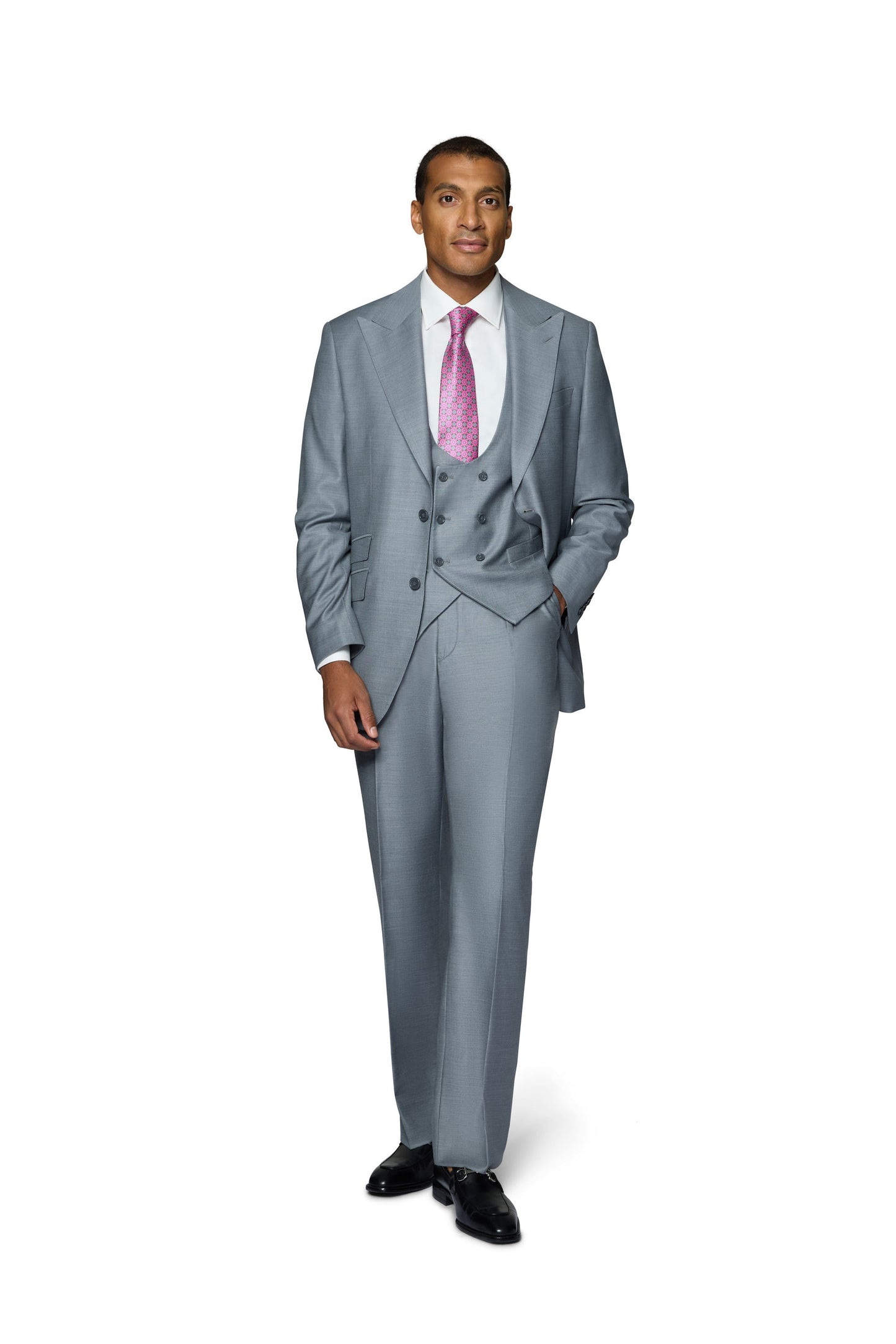 Bergamo Essex Elegant - Faille Wool Solid Suit - Medium Grey