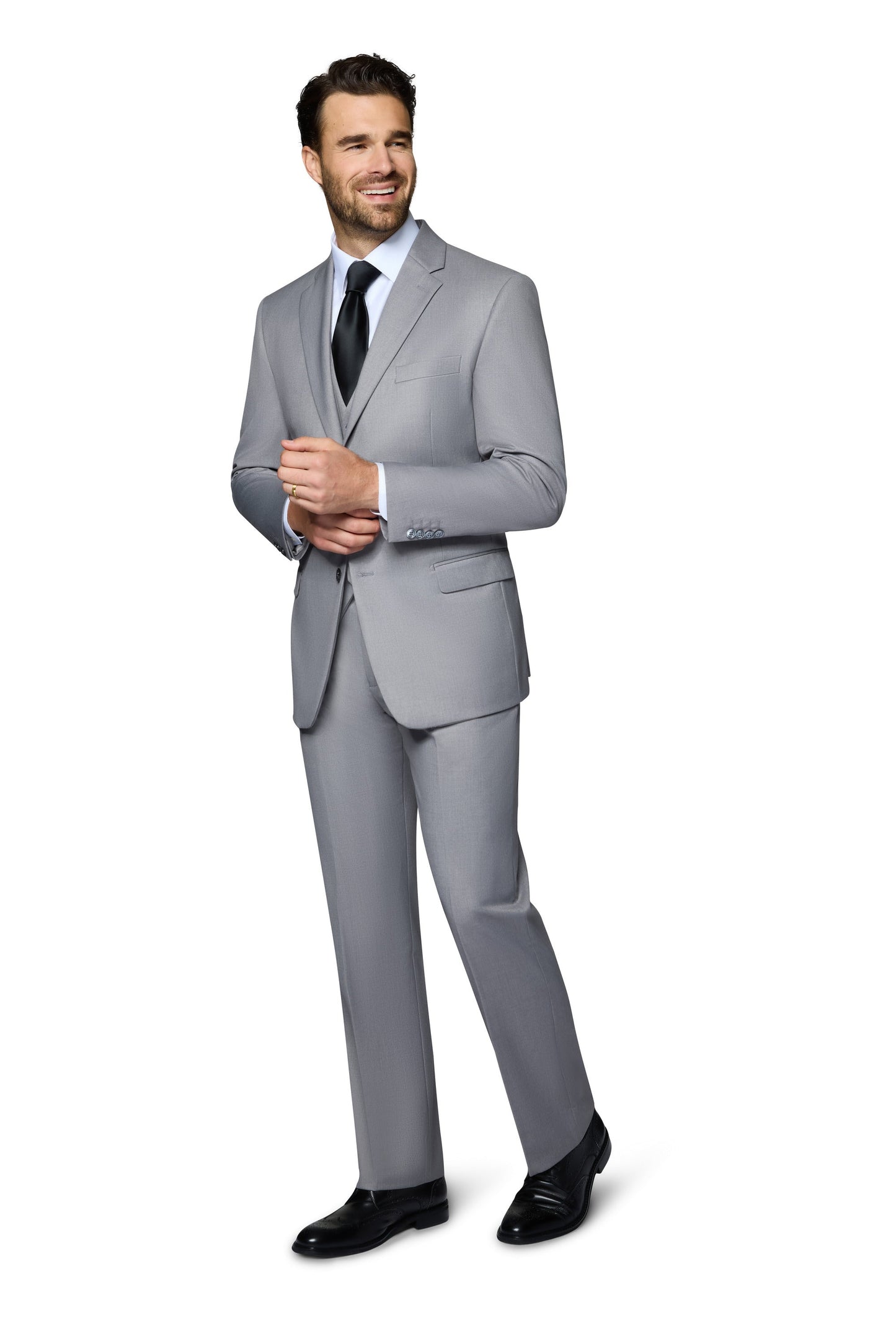 Bergamo Orange Vested Solid Light Grey Modern Fit - Big & Tall
