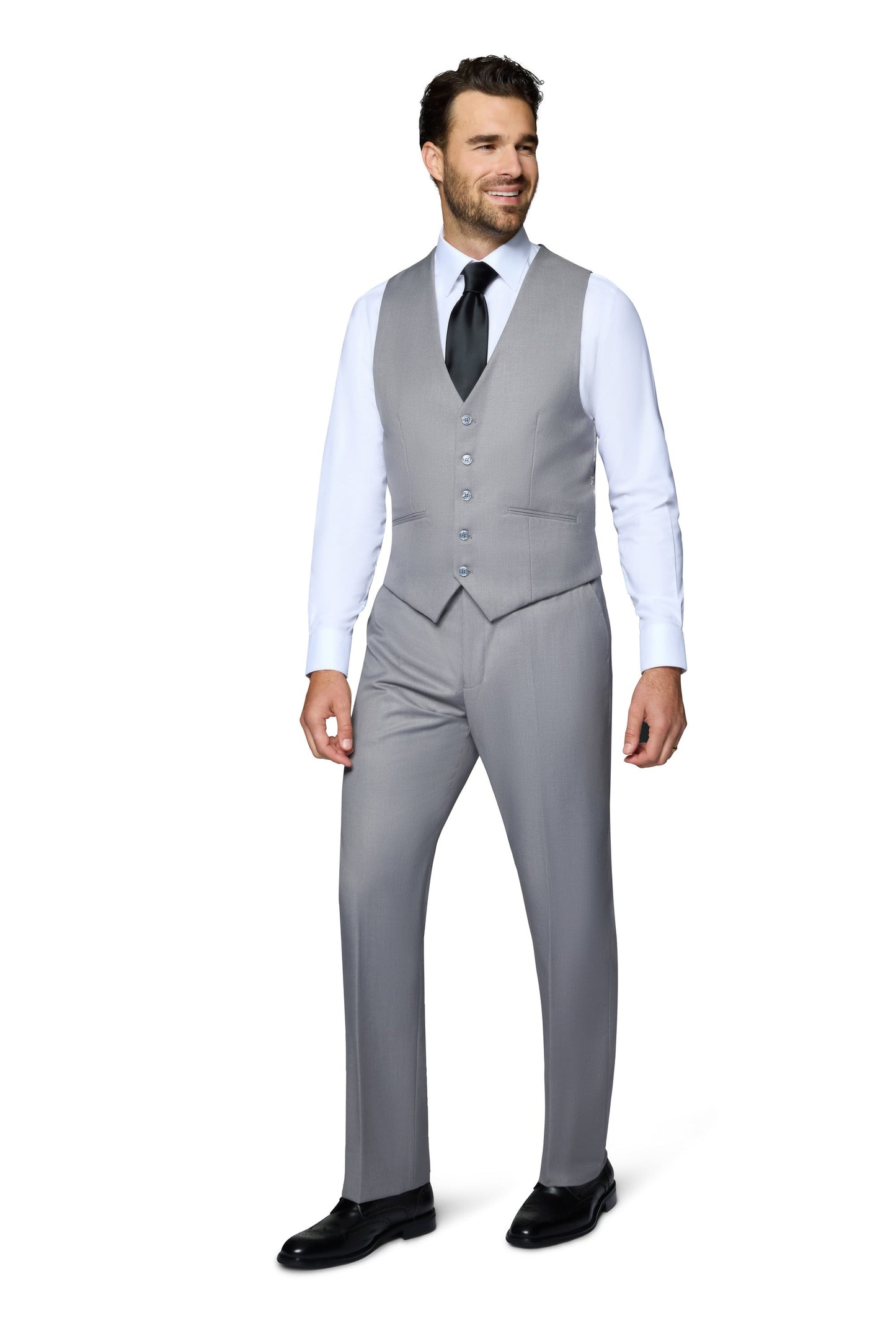 Bergamo Orange Vested Solid Light Grey Modern Fit - Big & Tall